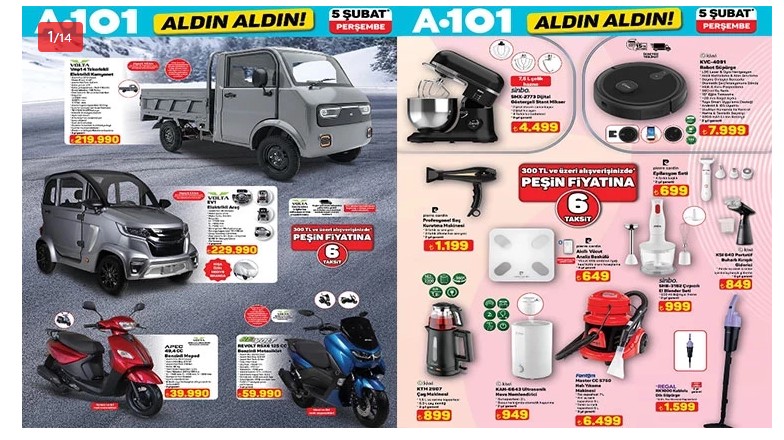 A101’de 5 Şubat Perşembe ‘Elektrikli Araç’ Sürprizi: İşte Aldın Aldın Kataloğunun Tam Listesi